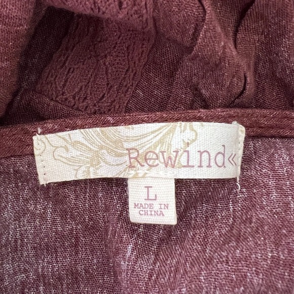 Rewind V-Neck, Lace Juniors Top Blouse Long Sleeve Brown, Small flaws Sz L - Picture 8 of 10